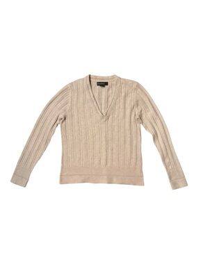 Eddie Bauer Vintage V-Neck Cable Knit Sweater Sz M, Cream 100% Cotton